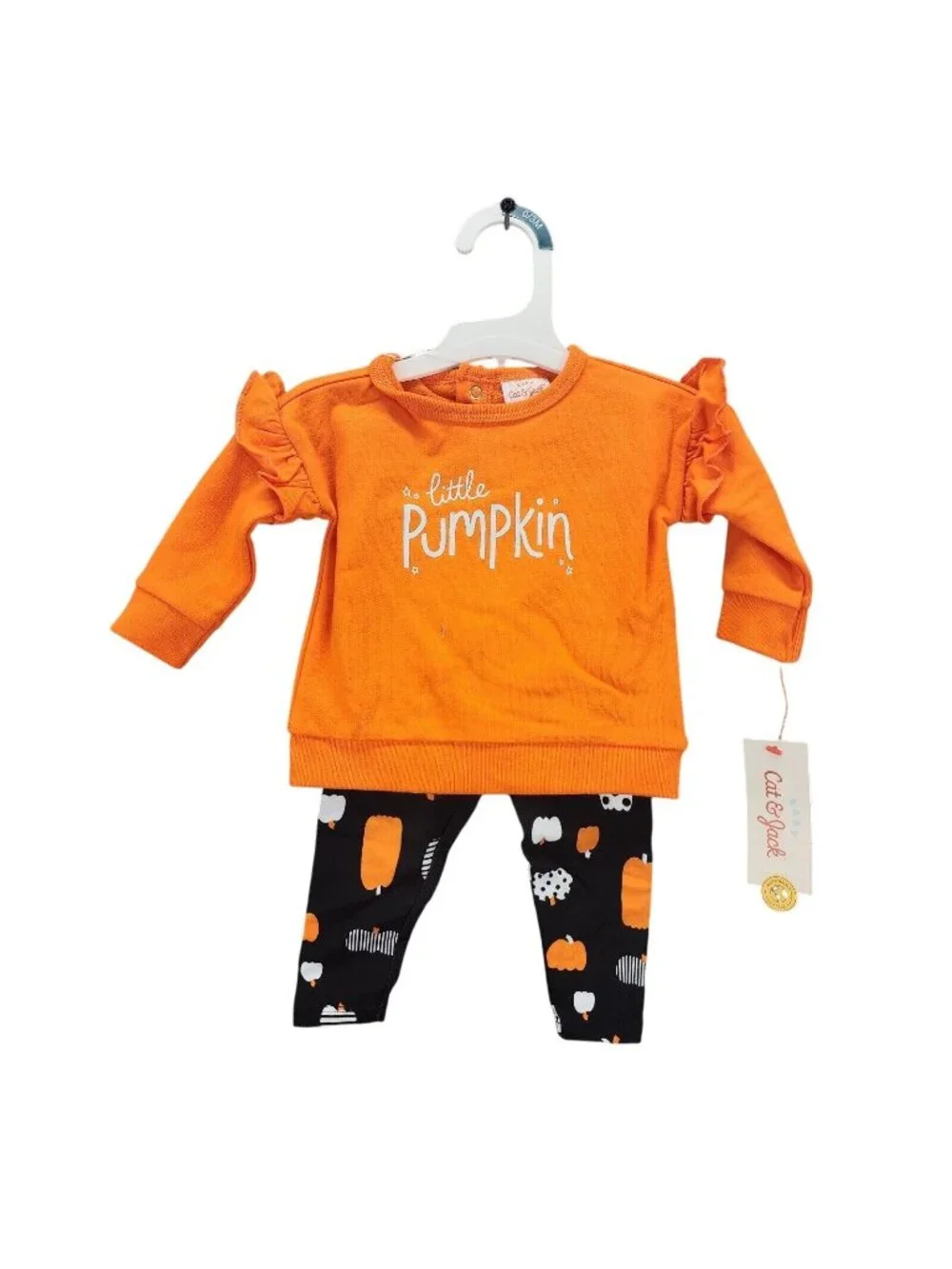 Baby Girl Cat & Jack Little Pumpkin Sweatshirt & Legging Set Halloween 0-3M